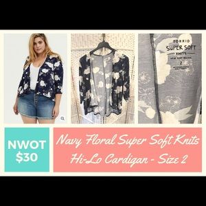 Torrid Navy Floral Super Soft Knits Hi Lo Cardigan Size 2